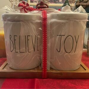 NWT Rae Dunn Small Holiday Canister Set - Believe & Joy